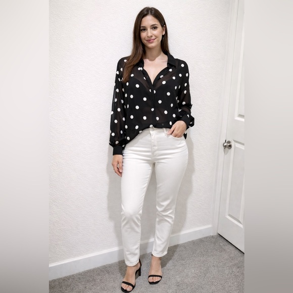 Zara Tops - Zara Black and White Polka Dot Blouse